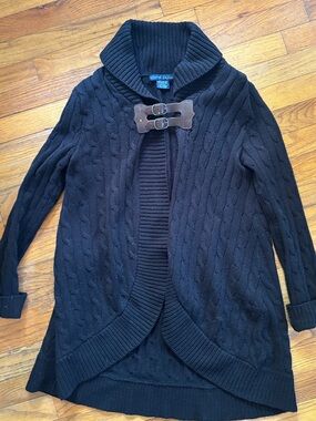 Ralph Lauren Black Cable-Knit Shawl Collar Cardigan with leather Buckle